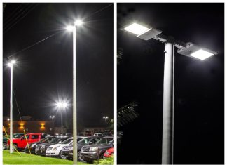 What makes up a LED parking lot lighting system?